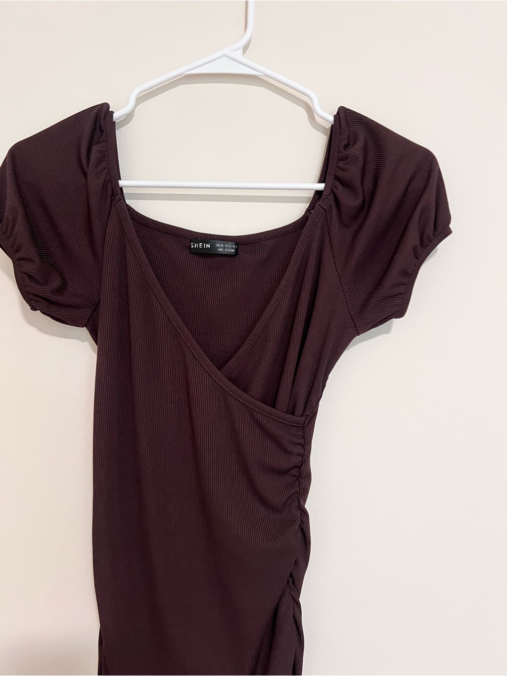 Chocolate Brown Ribbed Wrap Dress